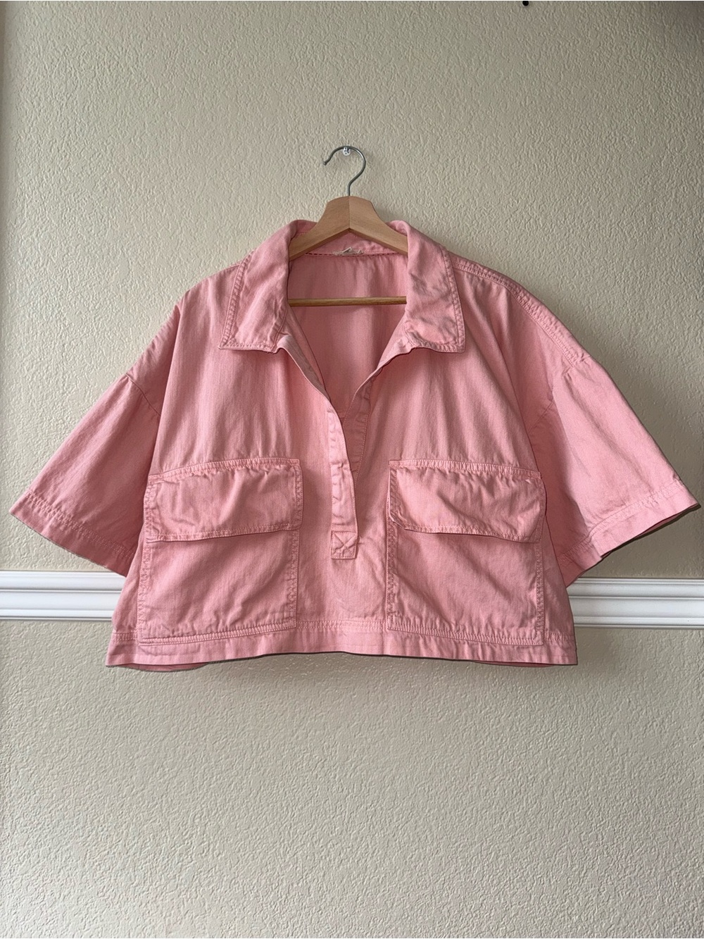 Anthropologie Pilcro 100% Cotton Short Sleeve Cropped Tee Pink XL
